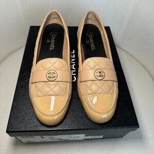 CHANEL - Lambskin + Patent Loafers (Beige) - sz 41